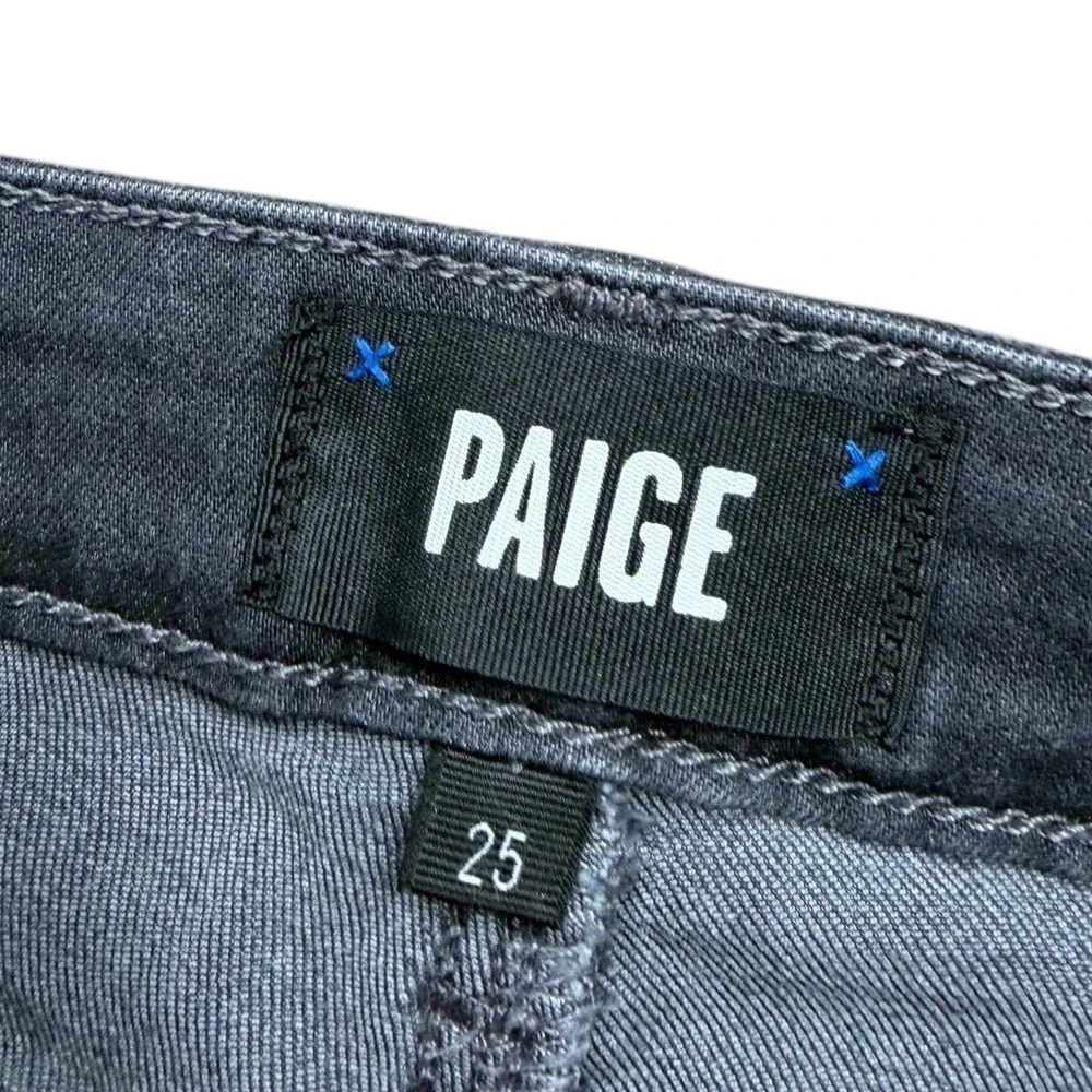 PAIGE Hoxton High Rise Ankle Skinny Jeans Gray Raw Hem Stretch Denim Womens 25‎
